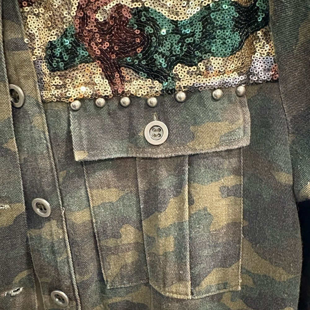 Miss Me Camouflage Sequin Jean Jacket - Picture 15 of 16